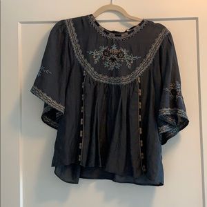 Linen Blend Embroidered Top from Zara